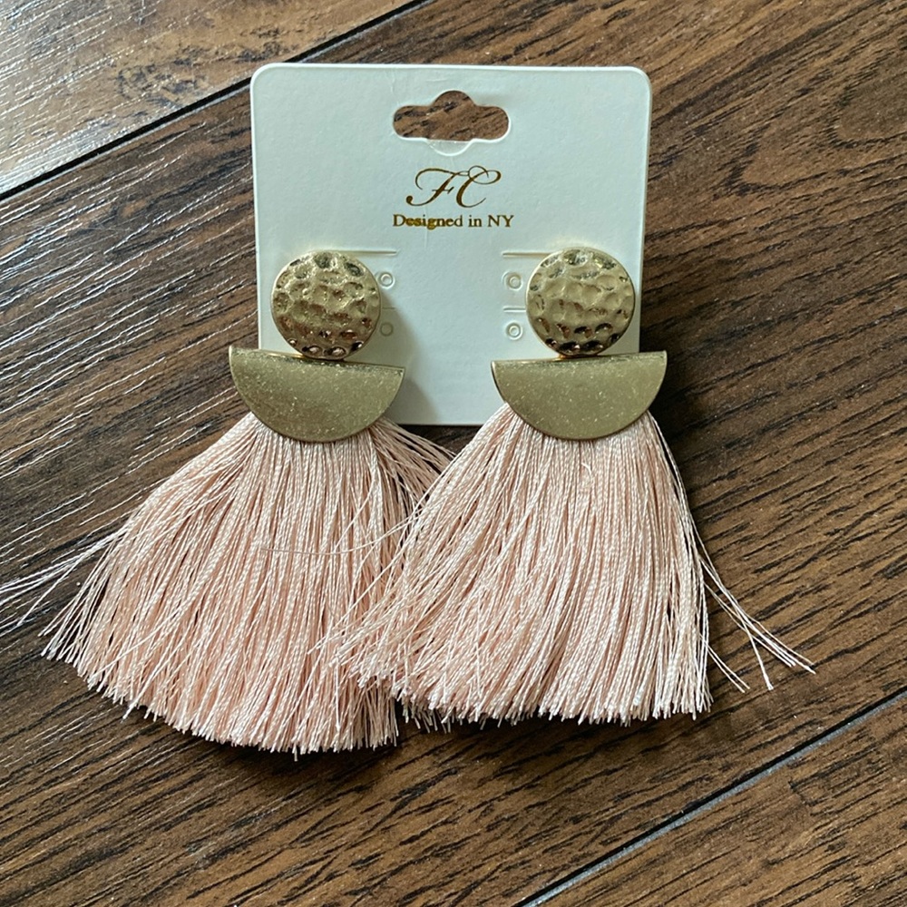 Pink fringe earrings NWT